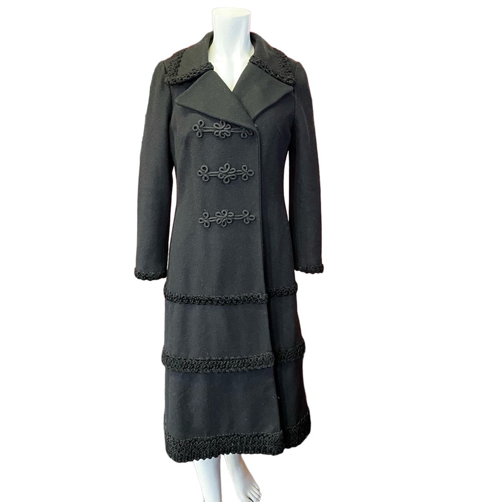 Vintage Gothic Boiled Wool Convertible Long Length Pea Coat Size S/M EUC Gray